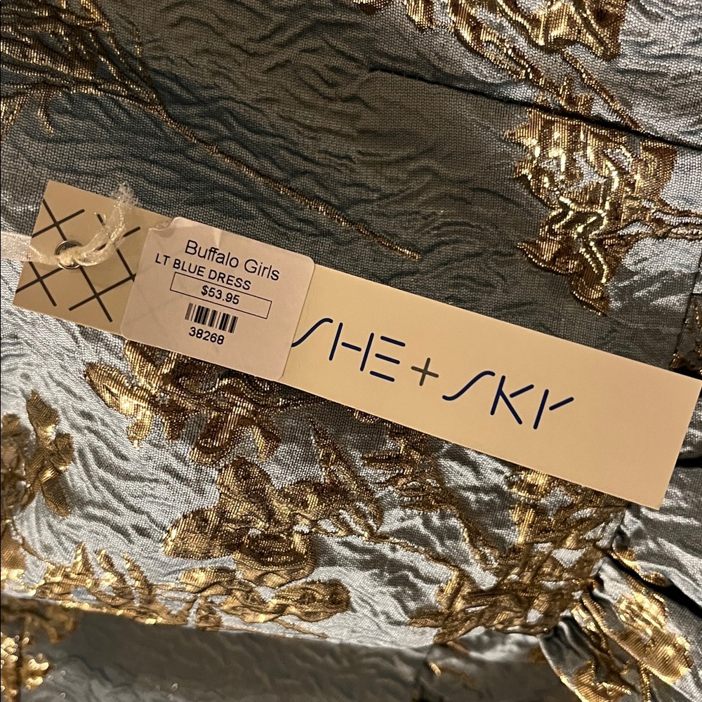 She + Sky Light Blue and Metallic Floral Dress Textured - Picture 3 of 5